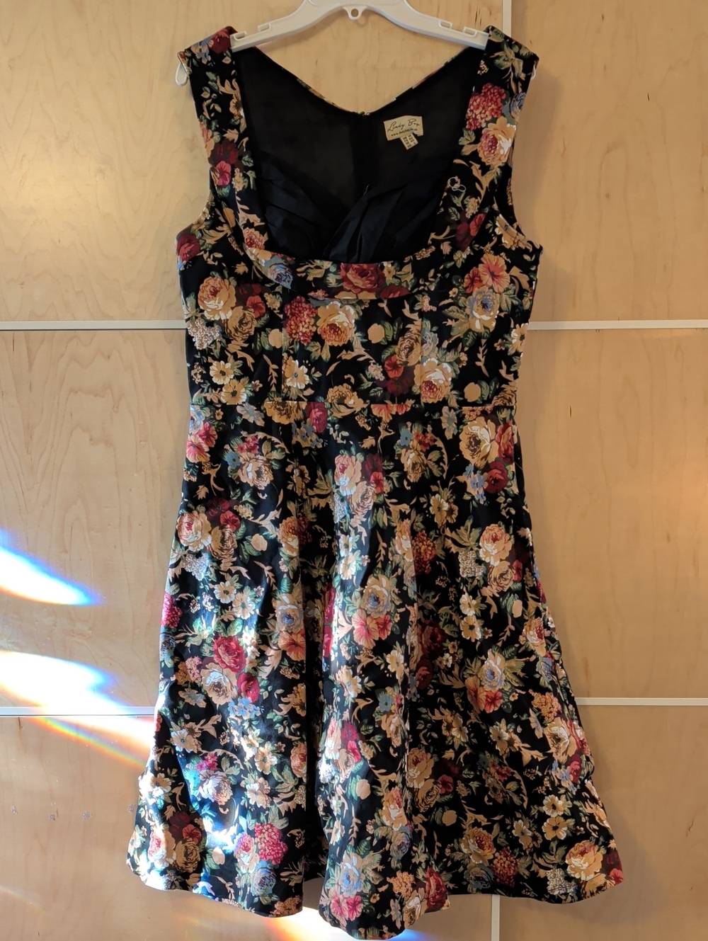 Lindy Bop Black Floral Midi Dress with Multicolor Blooms